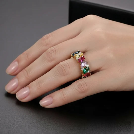 Stunning Ring with multicolored Cubic Zirconia.