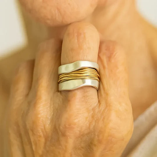 Silver Ring with Gold threads