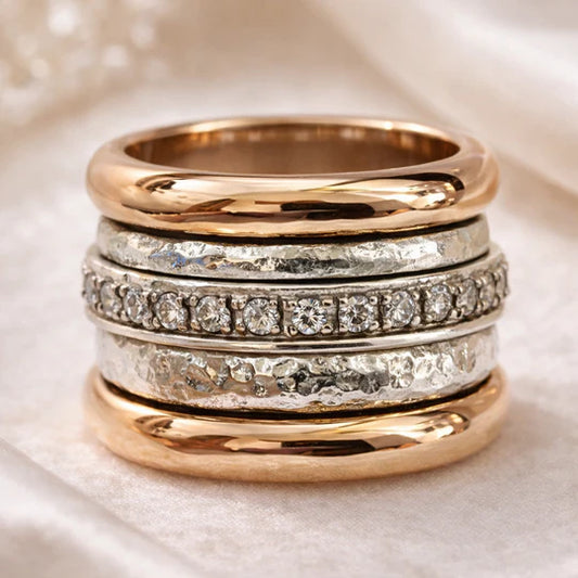 Gold Ring with Rows of cubic Zirconia.