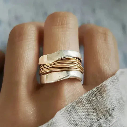 Silver Ring with Gold threads