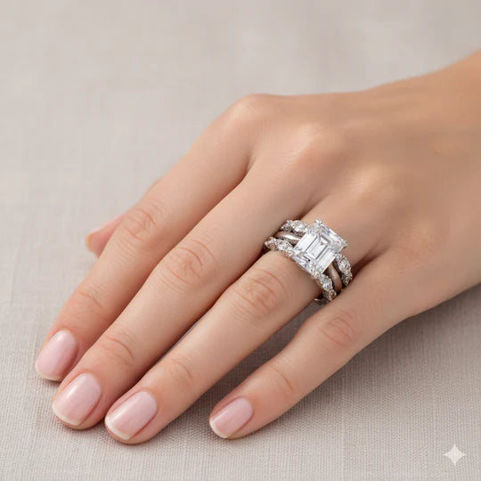 Shiny Silver Ring with Layers of Cubic Zirconia.