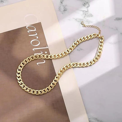 Cuban necklace with thick gold chains.