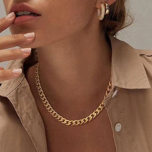 Cuban necklace with thick gold chains.