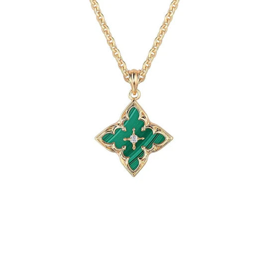 Gold Emerald Clover Pendant Necklace