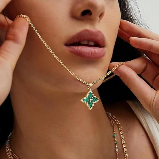 Gold Emerald Clover Pendant Necklace
