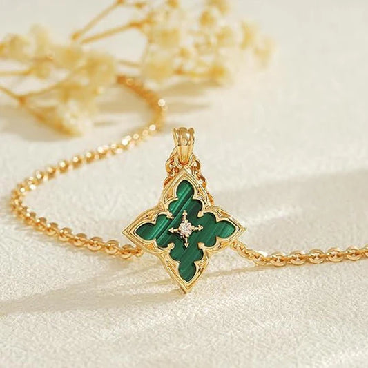 Gold Emerald Clover Pendant Necklace