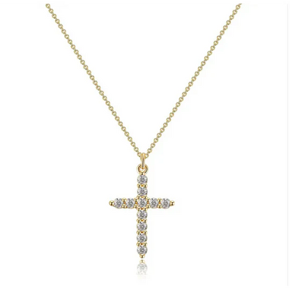 Necklace with cross and diamond crown.