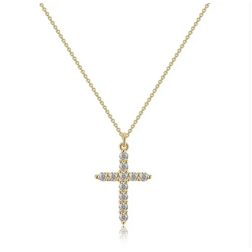 Necklace with cross and diamond crown.