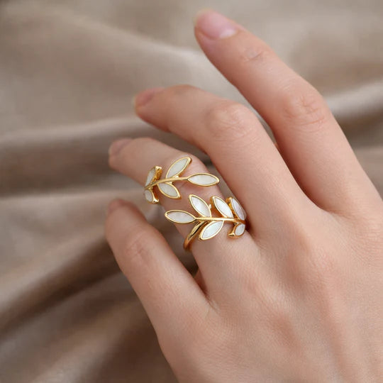 Ring with White Opal set in Gold Leaf.