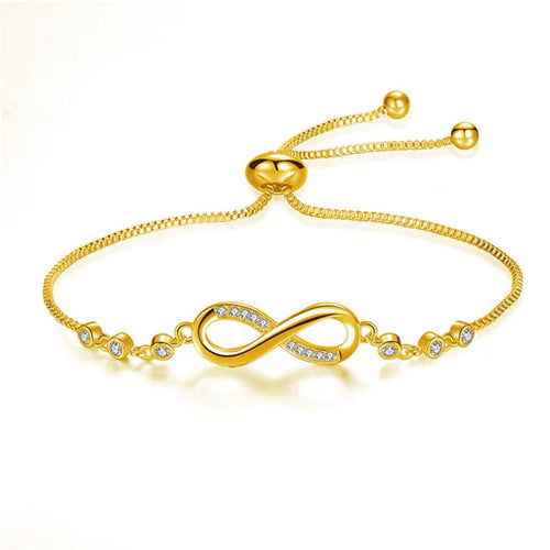 Adjustable bracelet with an infinity symbol in silver color.
