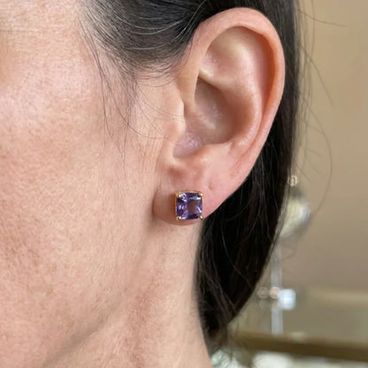 Gold Amethyst Square Earrings